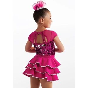 Weissman | Candy Hearts Pink Silver Sequin Tiered Dance Dress, Size SC